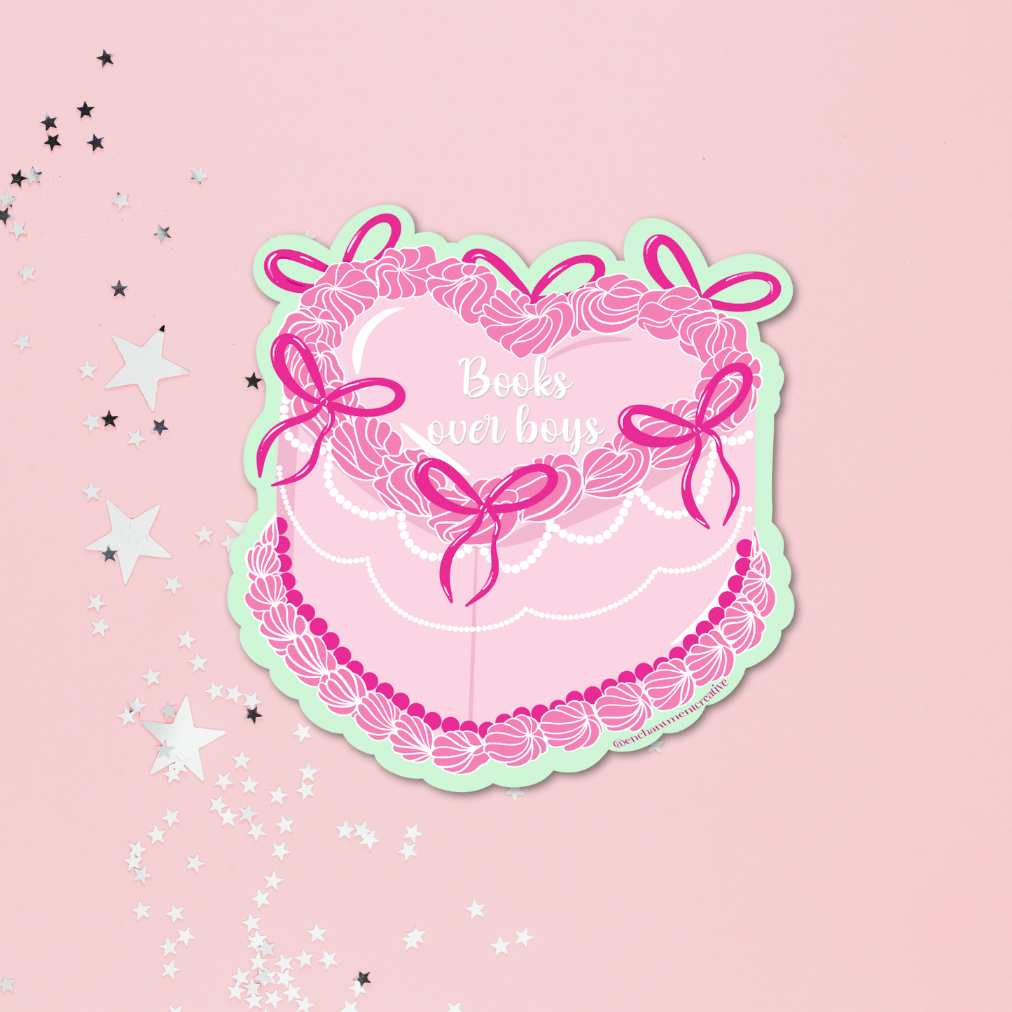 Books Over Boys Heart Cake Sticker