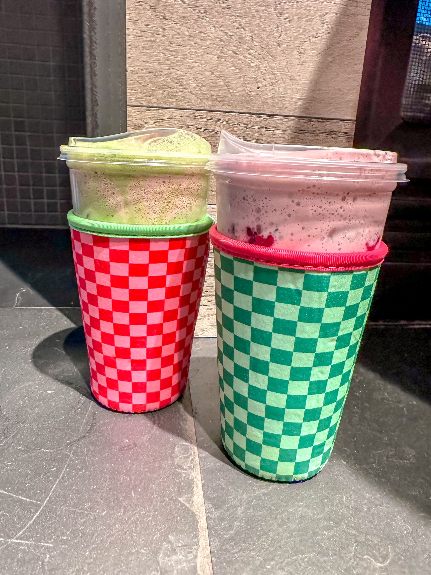 Pink/Green Checked Drink Sleeve