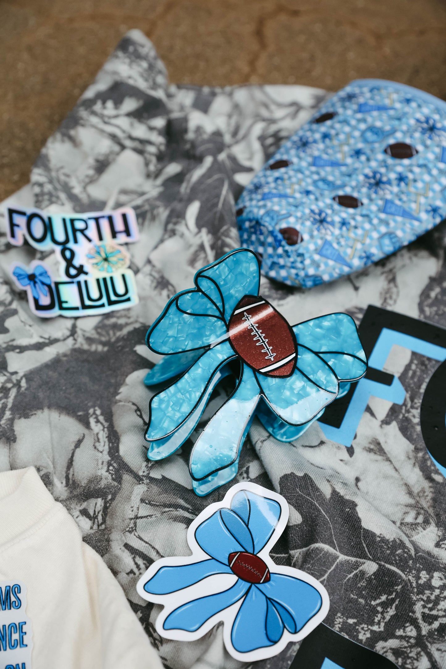Football Bow Claw Clip