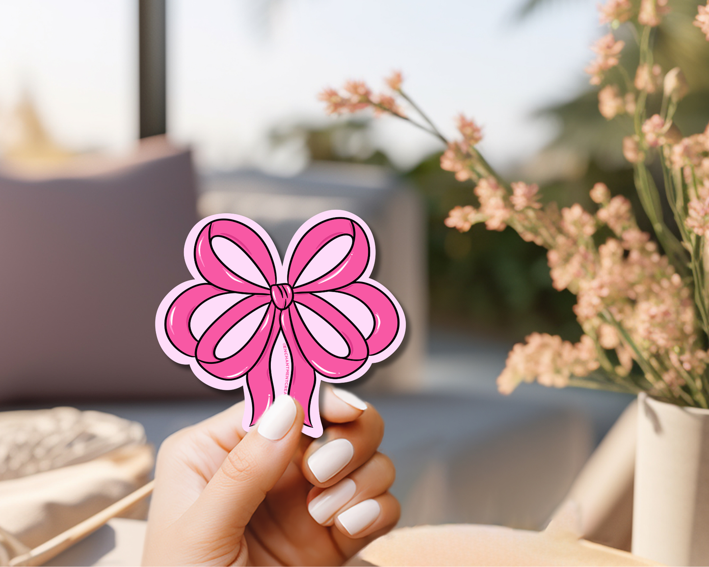Pink bow sticker